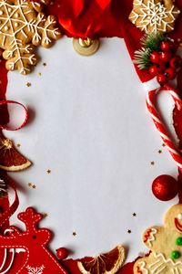 High angle view of christmas decorations on table