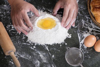Directly above shot of person preparing food
