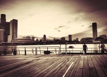 City skyline with river in background