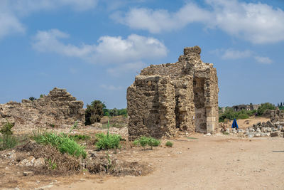 Side, turkey 18.07.2021. ruins of the ancient city of side in antalya province of turkey