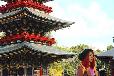 Low angle view of pagoda against sky