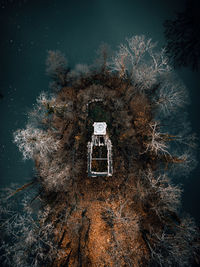 Scenic view of island from above with abandoned chapel