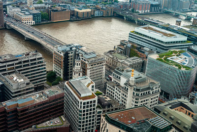 High angle view of buildings in city