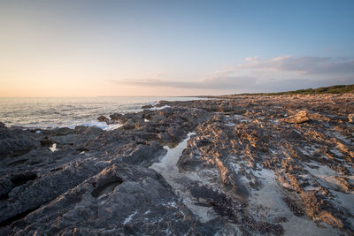 Scenic view of sea against sky at sunset