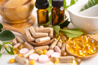 Close-up of pills on table