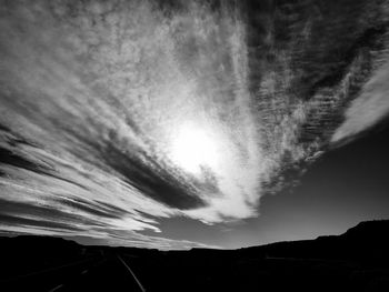 Low angle view of silhouette mountain against sky