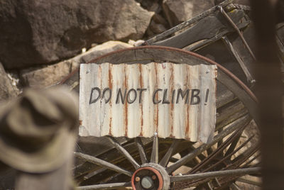 Close-up of old objects on wood