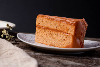 Close-up of cake slice in plate