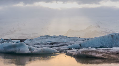 Scenic view of glacier lagoon in iceland melting from global warming