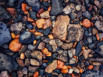 High angle view of stones on pebbles