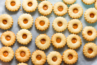 High angle view of cookies