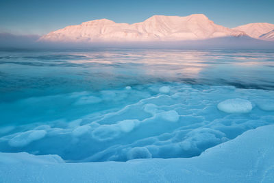 Scenic view of snowcapped mountains against sky