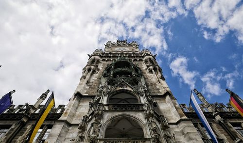 Low angle view of temple against sky in city