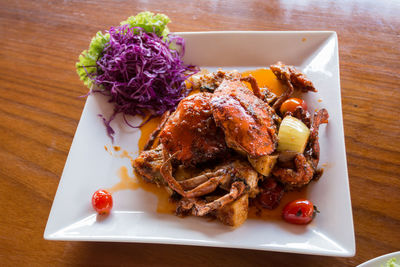 Close-up of food served in plate