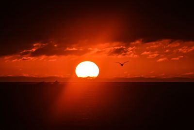 Scenic view of sea against orange sky
