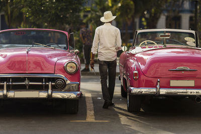 Rear view of man standing on street