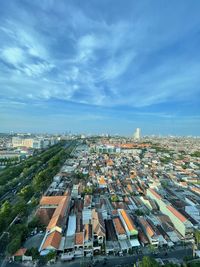 High angle view of cityscape against sky