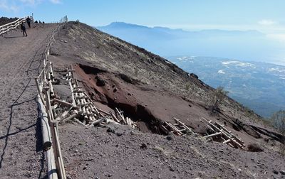 High angle view of mountain range against sky