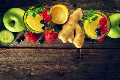 High angle view of fruits on table