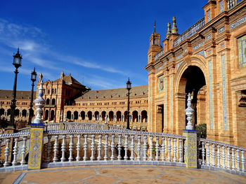 Beautifully decorated bridges and buildings of plaza de espana square in seville, spain