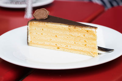 Close-up of cake in plate on table