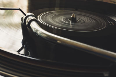 High angle view of a spinning record