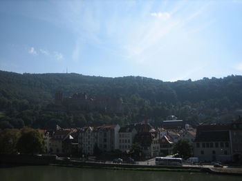 Scenic view of residential district against sky
