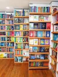 Multi colored books on table