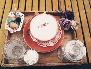 High angle view of coffee on table