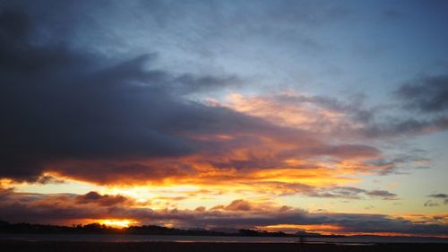 Scenic view of sea against dramatic sky