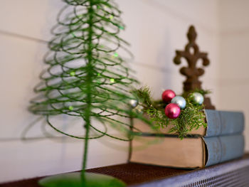 Close-up of christmas tree at home