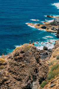 High angle view of rocks on beach