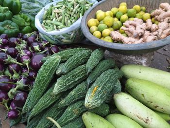 High angle view of fruits for sale in market