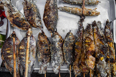 High angle view of fish for sale at market