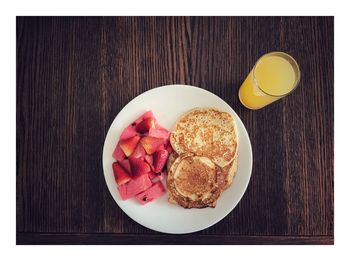 Directly above shot of breakfast served on table