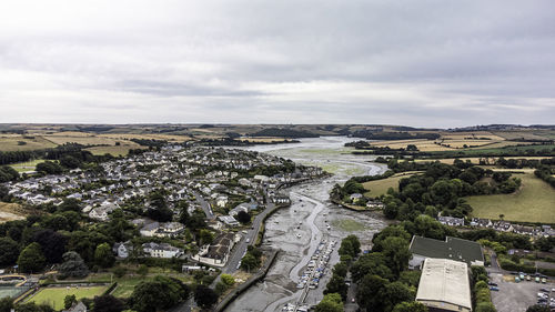 High angle view of townscape against sky