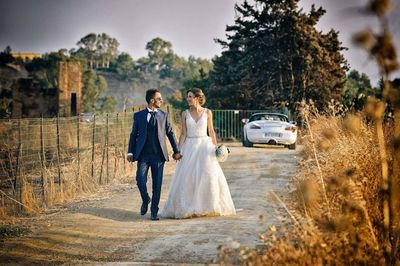 Young couple walking in park