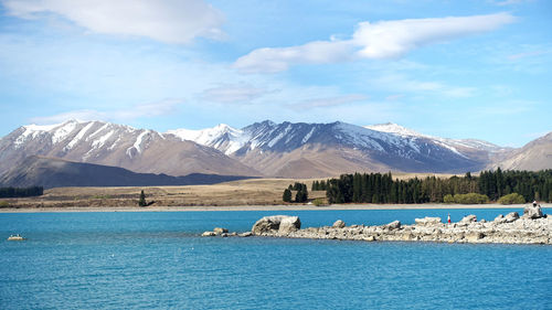 Scenic view of snowcapped mountains against sky