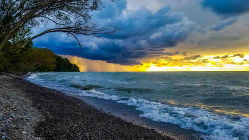 Scenic view of sea against sky at sunset