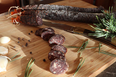 High angle view of food on table