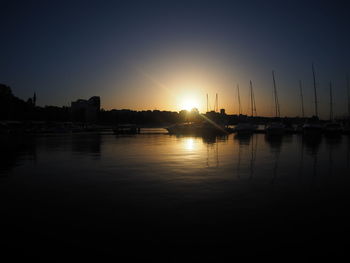 View of marina at sunset