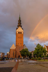 Church tower against the sky in city elblag