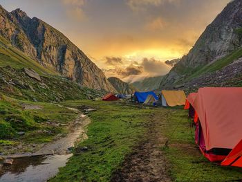 Scenic view of mountains against sky during sunset