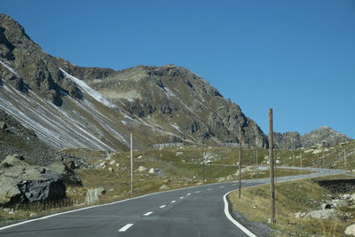 Scenic view of mountains against clear blue sky