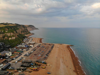 High angle view of beach against sky