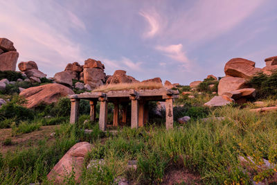Ancient ruins of hampi on sunset. india