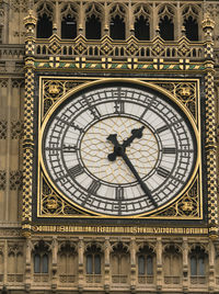 Low angle view of clock tower in city