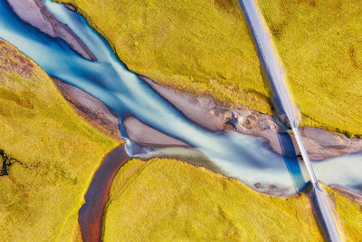 High angle view of multi colored water on land