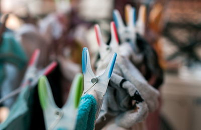 Laundry pins on ropes at home