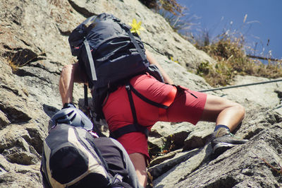 Rear view of man on rock